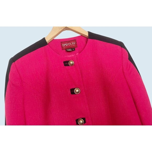 Vintage SASSON Paris New York Blazer Jacket Pink Navy 80s / 90s Size Small - Picture 3 of 8